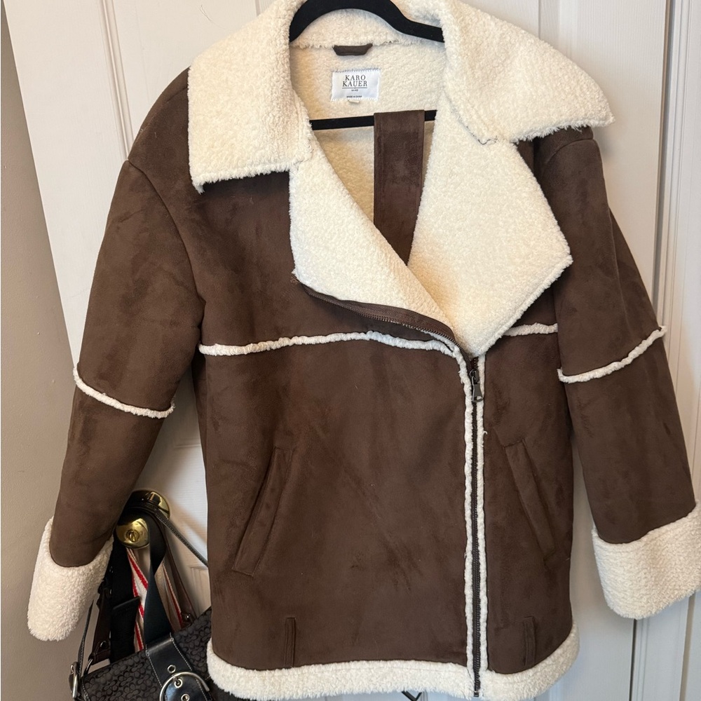 Women's Brown Shearling Jacket w/ belt